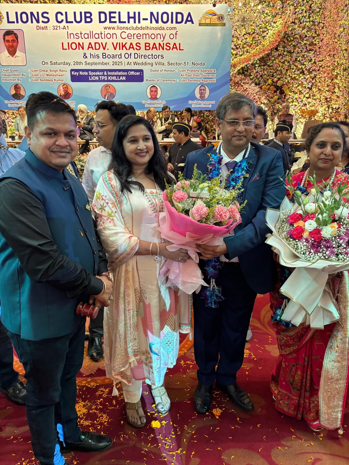 Group photograph of Priyanka Gupta with Lions Club Delhi–Noida leaders during the felicitation for SamaajSevika Foundation's selfless work